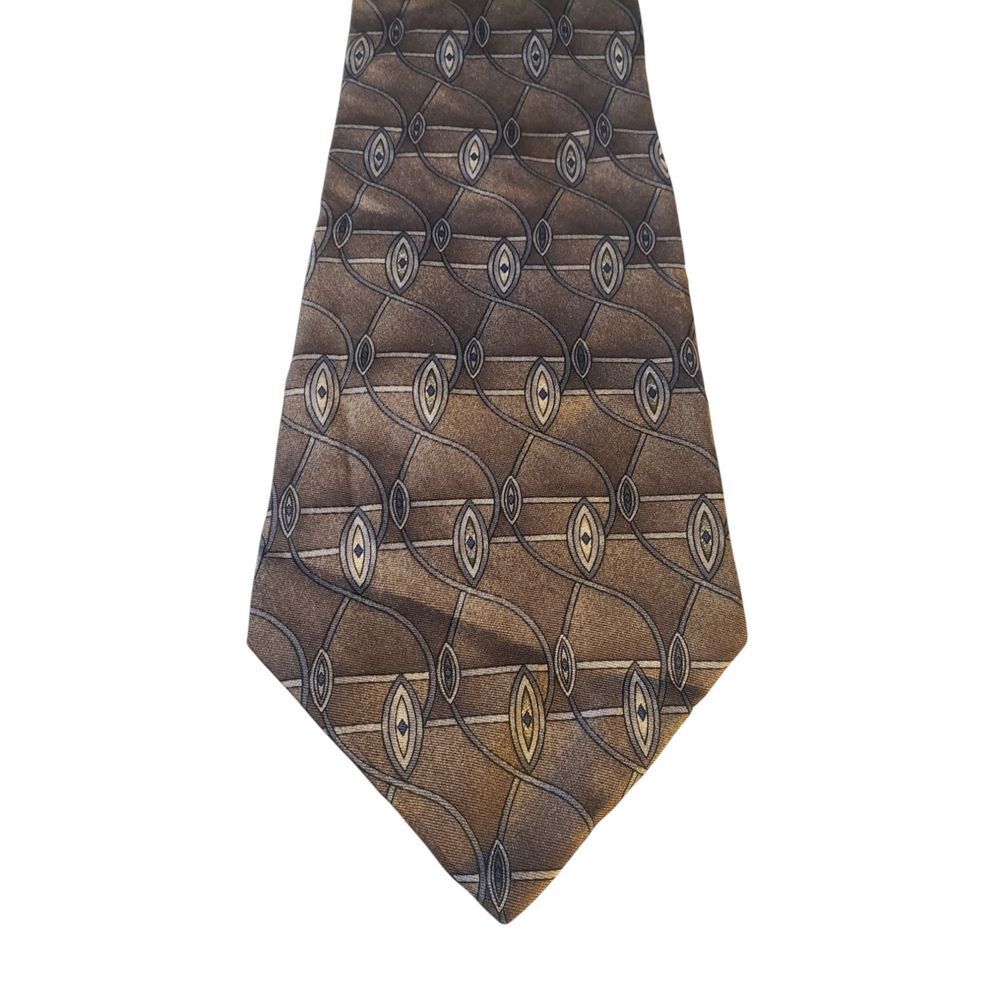 Stafford Mens Tie Necktie Designer Brown Blue White Geometric Business Casual